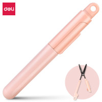 得力(deli)便携式特氟龙开箱剪刀 创意功能 秒变美工刀 粉色77761