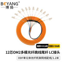 博扬 电信级OM2多模光纤跳线尾纤 1.2米12芯LC束状尾纤 ODF单元体光纤机架网线配线 BY-LC12-OM2