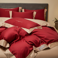 星月居 轻奢高级感婚庆全棉结婚高端床上用品100S纯棉喜被简约 1.8m床[加大床笠款四件套]-适合220x240cm被