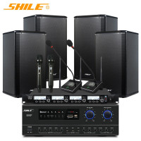 狮乐 会议室音响组合套装 功放壁挂音箱无线话筒培训店铺音响麦克风全套设备AV108+BX-108黑*4+SH28 1套