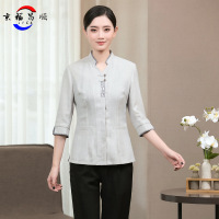 保洁工作服夏季女酒店客房宾馆物业商场清洁阿姨大码保洁服七分袖-紫色;XL