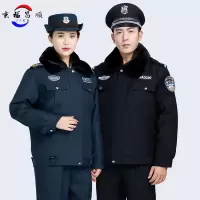 保安服秋冬安保工作服执勤服冬装棉衣小区物业防寒服加厚夹克棉袄-藏青色-优质（上衣+裤子+标志）;170
