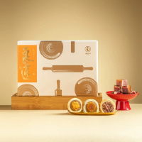 南台月良匠手工酥皮月饼混合口味6枚420g(纯莲蓉蛋黄酥皮月饼X2 纯莲蓉肉松酥皮月饼X2 云腿酥皮月饼×2)