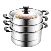 美厨蒸锅26cm不锈钢三层蒸锅加厚复底蒸煮两用MZB-26