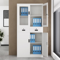 国翌 GY-2DBDK中二斗办公柜钢制文件柜金属凭证柜对开门档案柜带锁资料柜家用收纳柜玻璃门900*400*1850mm