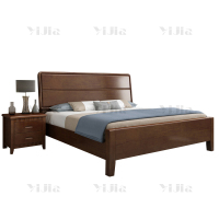 翌嘉 YJ4022907实木床简约1.5米单人床含一个床头柜 胡桃色