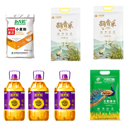 中粮福临门小黑葵葵花仁油5L*3+大荒印象麦芯粉2.5kg+大荒印象软香稻鹤香米5kg*2+大荒印象长粒香米5kg*2