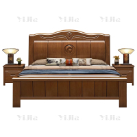 翌嘉 YJ4031227 实木床胡桃色1.5米单人床含两个床头柜