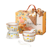 姿珀雅(ZI PO YA) 山菊花中式陶瓷餐具4碗4勺