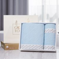 洁丽雅(Grace)ZM0203毛巾家纺 纯棉提花千鸟格加厚吸水毛巾礼盒三件套 浴巾*1毛巾*1方巾*1 兰色