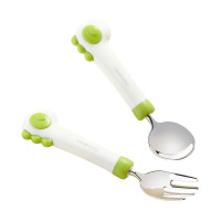 英氏(YEEHOO)小恐龙叉勺C81A宝宝勺子儿童学吃饭训练婴儿叉子餐具自主进食饭 青草绿 3D不锈钢叉勺+收纳盒