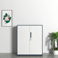 初嘉WJGT-007钢制文件柜窄边资料柜拆装档案柜带锁储物柜灰白套对开铁门矮柜