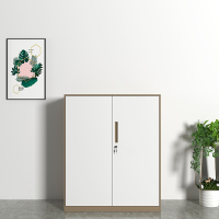 初嘉WJGT-016钢制文件柜窄边资料柜拆装档案柜带锁储物柜咖白套对开铁门矮柜