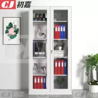 初嘉WJGT-021钢制文件柜窄边资料柜拆装档案柜带锁储物柜纯白通玻文件柜