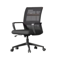 利特莱依办公椅子电脑椅舒适久坐家用办公室职员会议工位座椅靠背升降转椅[升级滑轮款]黑框黑网(宽厚腰拖)