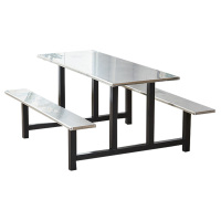 利特莱依学校食堂不锈钢餐桌椅4人6人12人位工厂员工饭堂连体快餐桌椅组合6人位(黑色支架款)