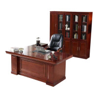 鑫升顺老板桌大班台总裁桌椅组合贴实木皮办公桌简约单人主管经理桌1.8米整套+椅子+五门书柜