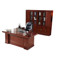 鑫升顺老板桌大班台总裁桌椅组合贴实木皮办公桌简约单人主管经理桌2.2米整套+椅子+六门书柜