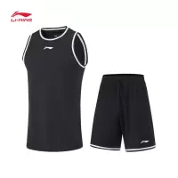 李宁(LI-NING) 篮球比赛套装 男款 AATU017-2 黑色 S-5XL(码数备注)