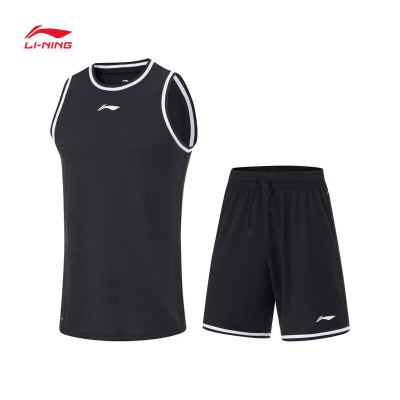 李宁(LI-NING) 篮球比赛套装 男款 AATU017-2 黑色 S-5XL(码数备注)