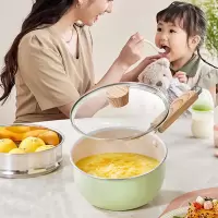 小熊伊万奶锅辅食锅不粘锅陶瓷釉带蒸笼CP-G0066-P02