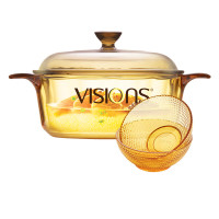 康宁(VISIONS) 炖锅煮锅 晶彩锅+晶莹系列餐具2件组(黄盒)1.25L VS12AMR2/KZYL