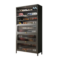 铭威盾家用门口鞋柜新款2024室内入户储物柜一体翻门钢制5门10层80宽-灰