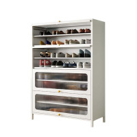 汉诺鑫威家用门口鞋柜室内入户储物柜一体翻门钢制4门8层100宽-白