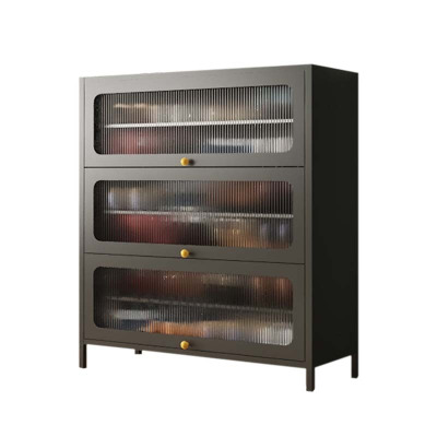 DXBG家用门口鞋柜室内入户储物柜一体翻门钢制3门6层100宽-灰