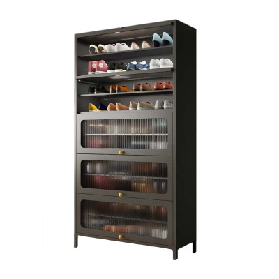 DXBG家用门口鞋柜室内入户储物柜一体翻门钢制5门10层60宽-灰