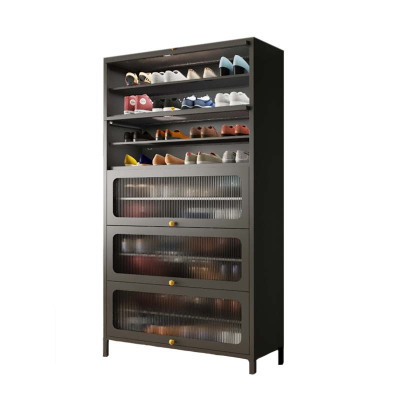 DXBG家用门口鞋柜室内入户储物柜一体翻门钢制5门10层100宽-灰