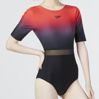速比涛(Speedo)女士泳衣 夏季秋季新款撞色拼接时尚海滩大露背连体泳衣
