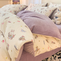 星月居 冬天牛奶绒轻奢高级感冬季加厚珊瑚法兰绒被套床单 1.5m床笠款四件套 适合200x230cm被芯