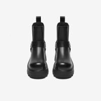 百思图冬季时髦机车烟筒靴粗跟女短靴ID112DD3