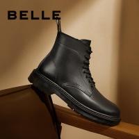 百丽马丁靴男冬机车ins潮牛皮革厚底休闲短靴92267DD0