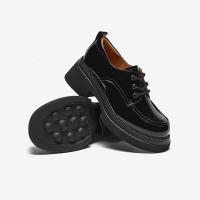 Bata系带牛津鞋女秋季牛皮英伦复古粗跟单鞋23058CA4