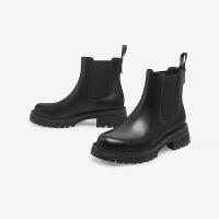 Bata切尔西靴女2022秋英伦风牛皮厚底通勤短筒靴38058DD2