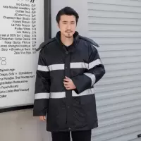 海航服装冬季带帽防水保暖男加厚劳保黑色棉衣(上衣内胆可拆)