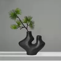 小窝厘 黑色双口瓶+仿真松枝 摆件