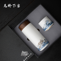 尾桥下窑羊脂玉瓷蛟龙出海温茶套装