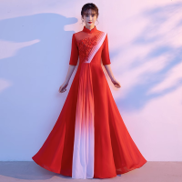 合唱团演出服女长款舞台表演服装大合唱指挥礼服长裙 红色长裙