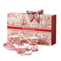 姿珀雅(ZI PO YA) 红玫瑰中式陶瓷餐具 6碗6勺2盘