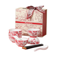 姿珀雅(ZI PO YA) 红玫瑰中式陶瓷餐具 6碗6勺6筷