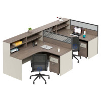 汉诺鑫威职员办公桌员工位卡座屏风位桌椅组合F型两人位含柜[不含椅]