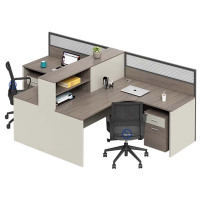 汉诺鑫威职员办公桌员工位卡座屏风位桌椅组合T型两人位含柜[不含椅]