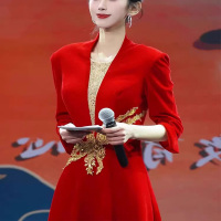 主持人晚礼服裙合唱演出服 红色
