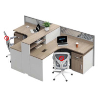 铭威盾职员办公桌员工位转角l型卡座电脑桌简约办公室桌椅组合T型2人位+固定柜