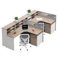 铭威盾职员办公桌员工位转角l型卡座电脑桌简约办公室桌椅组合F型2人位+固定柜+椅子