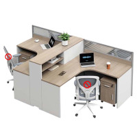DXBG简约现代职员办公桌员工位转角l型卡座电脑桌办公室桌椅组合T型2人位+活动柜