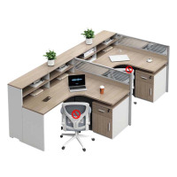 DXBG简约现代职员办公桌员工位转角l型卡座电脑桌办公室桌椅组合F型2人位+固定柜